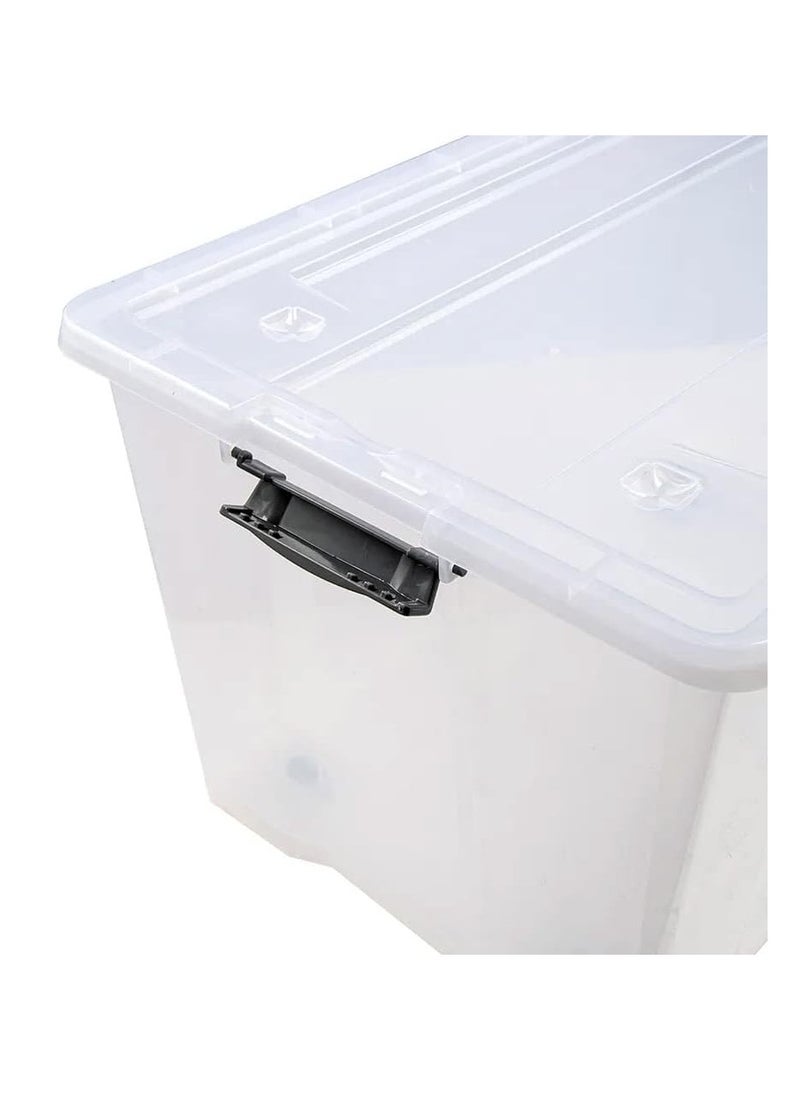 Premify - Premify 30L Storage Box With Lid & Wheels | Slim Under Bed Plastic Organizer – 2pcs Stackable Transparent Boxes Storing Clothes, Toys, Shoes, Tools, Medicine, Office Supplies, Arts & Crafts, Kitchen - Image 1