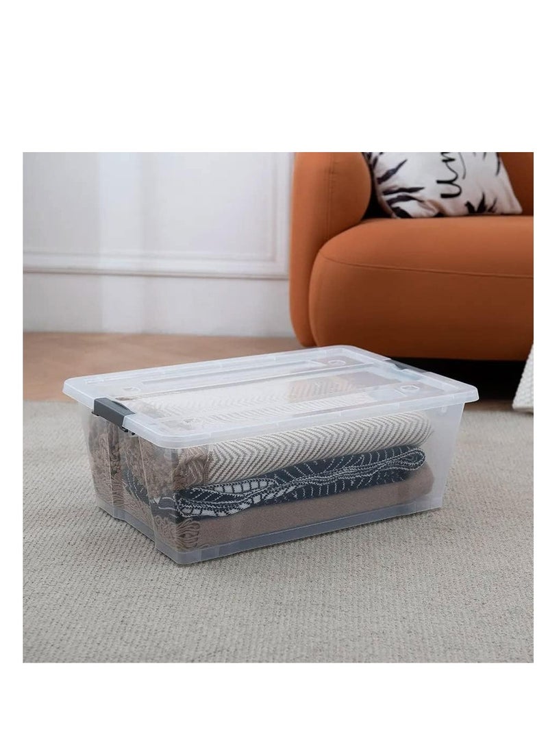 Premify - Premify 30L Storage Box With Lid & Wheels | Slim Under Bed Plastic Organizer – 2pcs Stackable Transparent Boxes Storing Clothes, Toys, Shoes, Tools, Medicine, Office Supplies, Arts & Crafts, Kitchen - Image 1