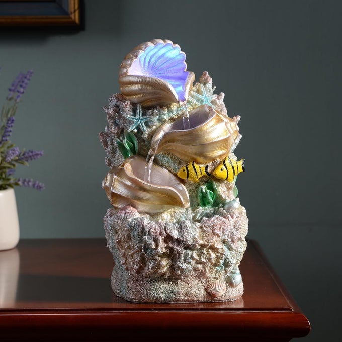 THEMED CORAL SHELL FOUNTAIN TABLETOP HOME DCOR INDOOR DESKTOP FOUNTAINS PERFECT FOR ZEN WATERFALL MEDITATION WATERFALL DECOR FOUNTAIN WITH LED LIGHTS23037