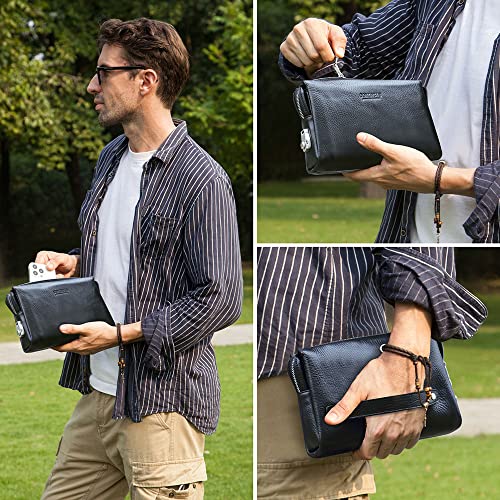 CONTACTS Clutch Purse Bag Leather for Men Anti Theft Wristlet Handbag Wallet Multiple Compartments Card Phone Holder Travel Bag - Image 2