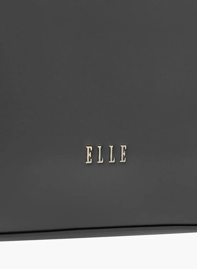 ELLE Monogram Embroidered Satchel Bag with Detachable Strap and Flap Closure