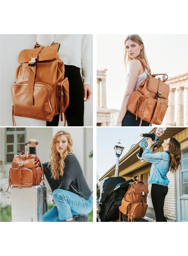 MOMINSIDE حقيبة ظهر حفاضات MOMINSIDE مع 14 جيب، حقيبة جلدية للأطفال، سعة كبيرة، سجل الأطفال، 4 جيوب معزولة، حقيبة رطبة وجافة، وسادة تغيير، أحزمة عربة (بني) - Image 2