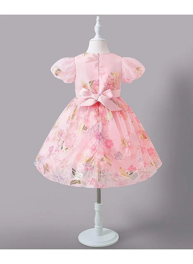 Mark & Mia Mark & Mia Butterfly & Floral Printed Short Sleeves Party Dress - Pink