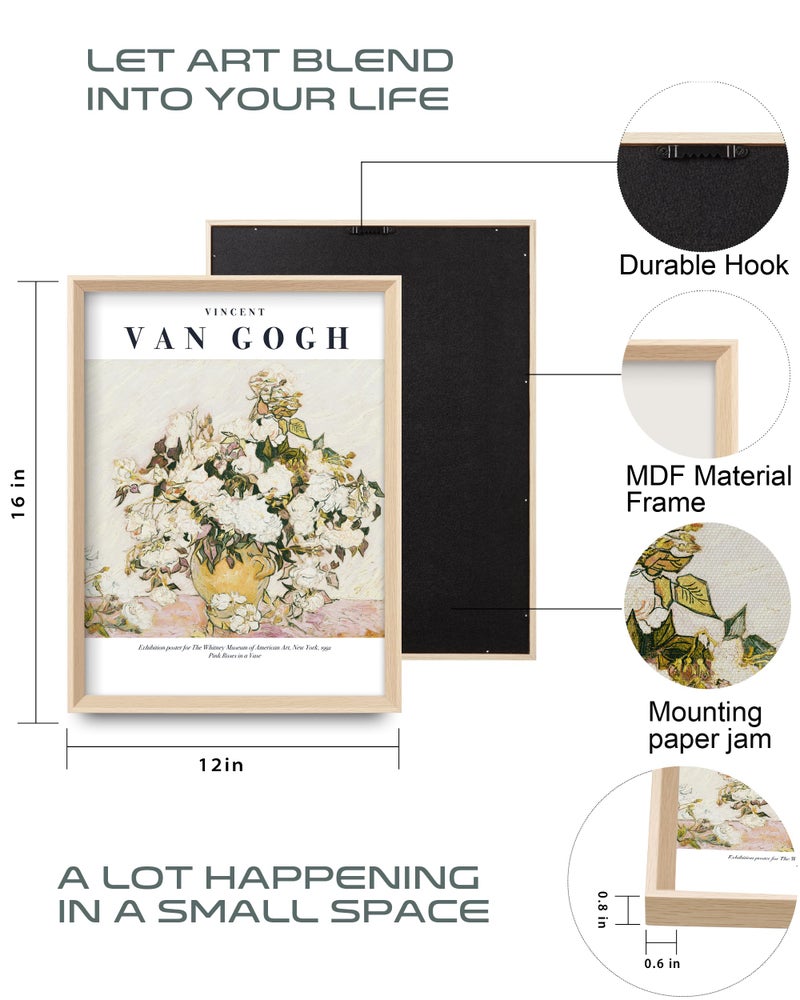 HesenDot Van Gogh High Framed Wall Art Set of 3, 12x16in Neutral Floral Canvas Prints, Abstract Landscape Artwork for Living Room Bedroom Gallery Office Home DÃ©cor - Image 3