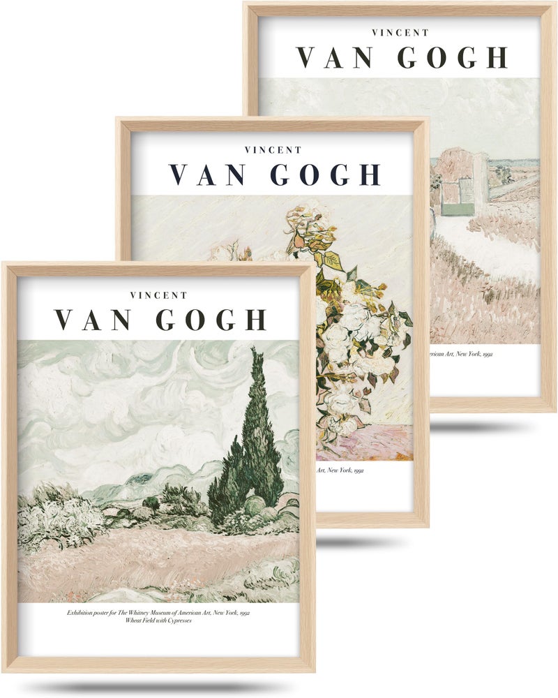 HesenDot Van Gogh High Framed Wall Art Set of 3, 12x16in Neutral Floral Canvas Prints, Abstract Landscape Artwork for Living Room Bedroom Gallery Office Home DÃ©cor - Image 1