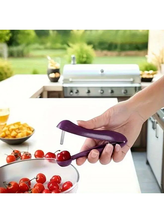 Purple Cherry Pitter Tool Portable Kitchen Gadget Seed Extractor for Cooking Baking Desserts - Image 1