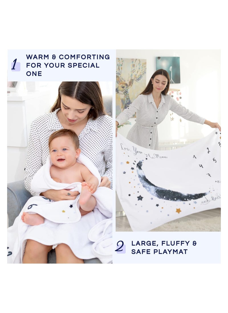 SYOSI - Baby Monthly Milestone Blanket Boy- 150 x 100 cm - Blue Moon Themed Month Mat for Boys - First Year Calendar Growth Chart - Shower Gifts for New Moms, Monthly Blanket for Baby Pictures - Image 1