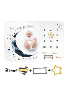 Baby Monthly Milestone Blanket Boy- 150 x 100 cm - Blue Moon Themed Month Mat for Boys - First Year Calendar Growth Chart - Shower Gifts for New Moms, Monthly Blanket for Baby Pictures
