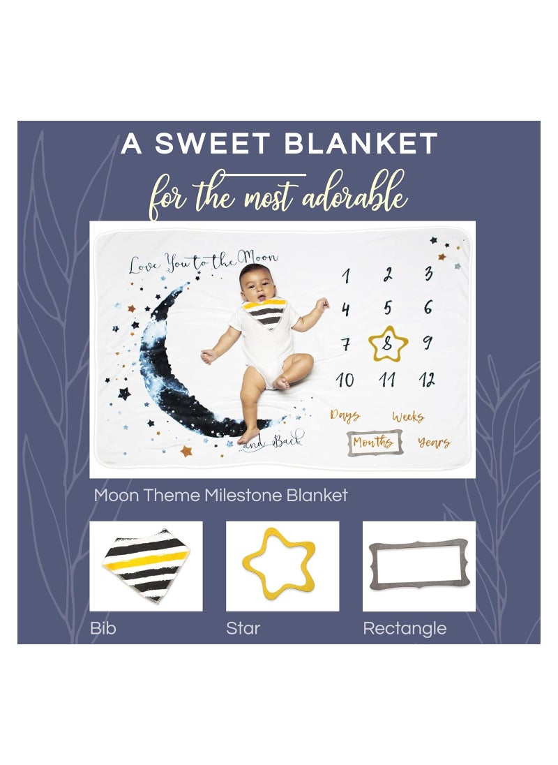 SYOSI - Baby Monthly Milestone Blanket Boy- 150 x 100 cm - Blue Moon Themed Month Mat for Boys - First Year Calendar Growth Chart - Shower Gifts for New Moms, Monthly Blanket for Baby Pictures - Image 1