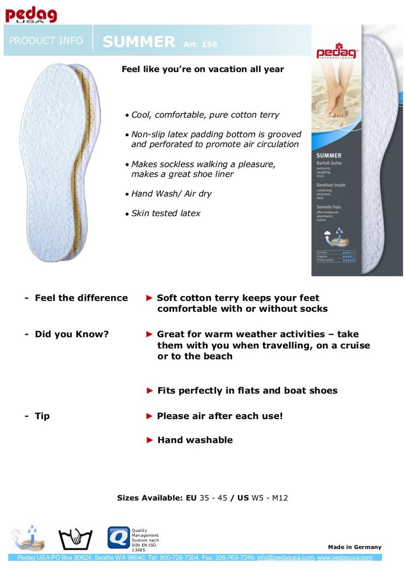 Pedag Summer | Terry Cotton Sockless Insoles | Barefoot Insert | Handmade in Germany | Absorbs Sweat & Controls Odor | Wear Without Socks | Washable | US Women 7/ EU 37 | White | 3 Pair - Image 3