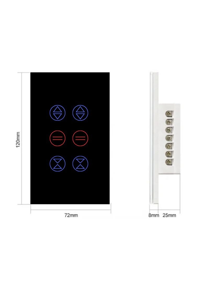 TUYA - Smart WIFI Shutter/Curtain/Roller Switch, Glass Panel, Frameless, Neutral Wire Required, Remote Control Smart Life/Tuya App, Compatible with Voice assistance (Double Gang, Black) - Image 1