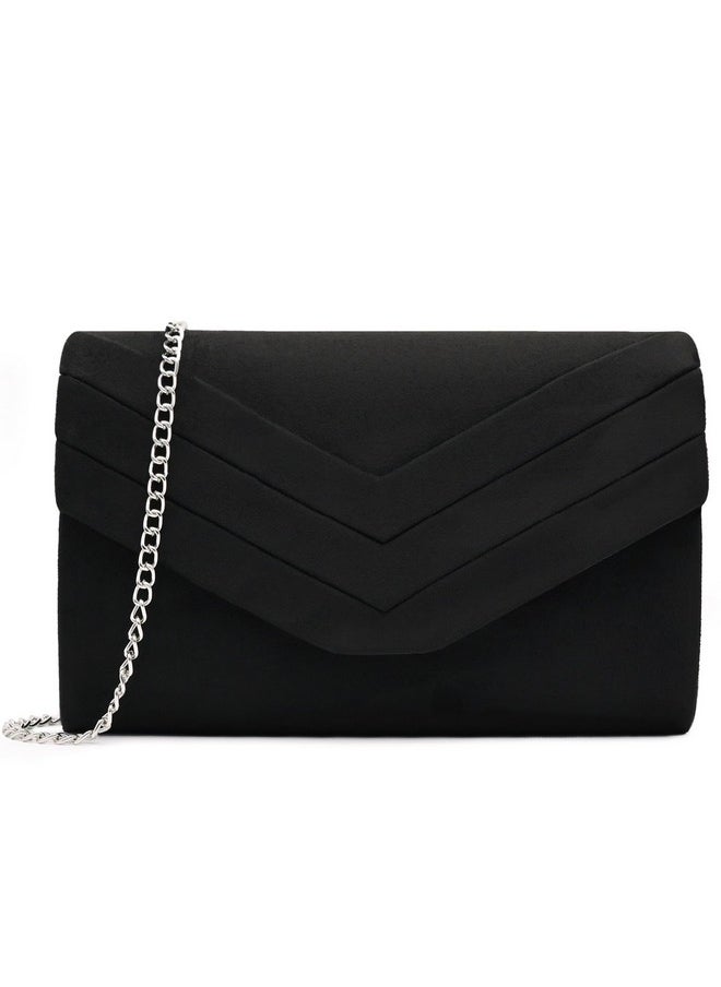 Milisente - Clutch Purse For Women Suede Envelope Evening Purses Crossbody Shoulder Clutch Bag (Black) - Image 1