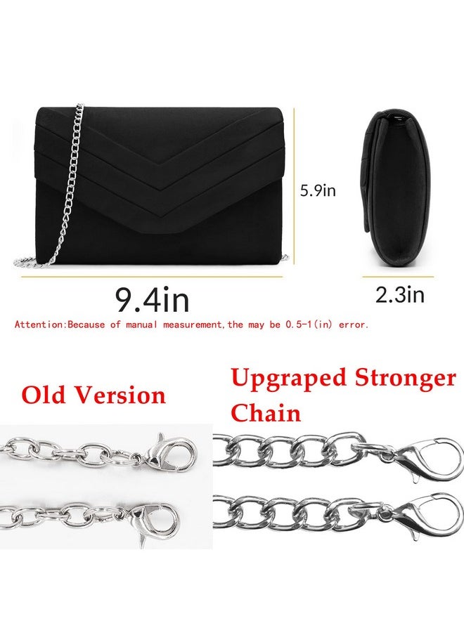 Milisente - Clutch Purse For Women Suede Envelope Evening Purses Crossbody Shoulder Clutch Bag (Black) - Image 1