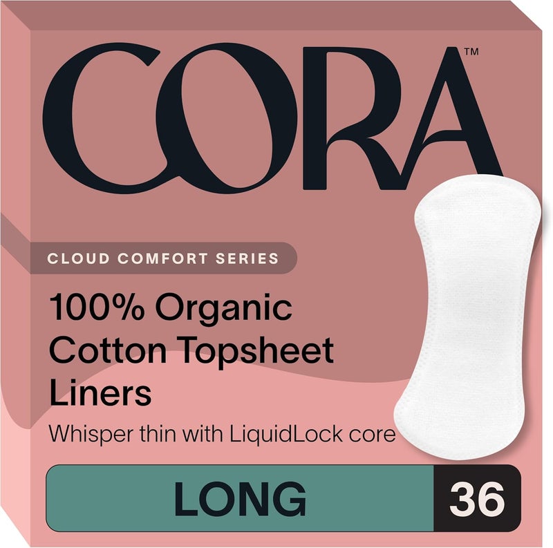 cora 100% Organic Cotton Topsheet Period Liners (36 Long Period Liners) - Image 1