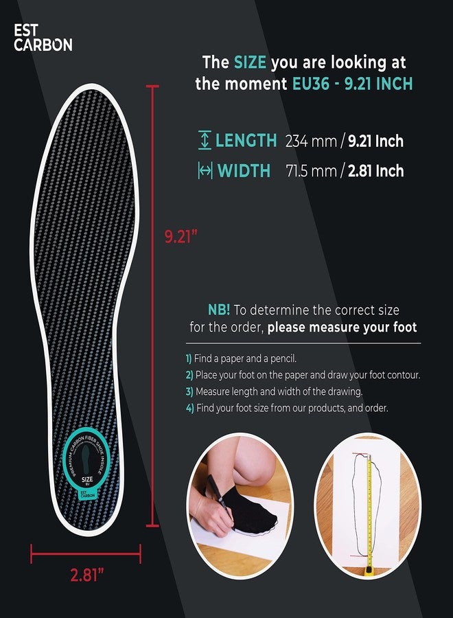 EstCarbon - Carbon Fiber Insole - 1 pc, Women 7 - Womens Carbon Fiber Shoe Insert - Stiff Foot Plate - Turf Toe Orthotic - Rigid Sole for Hallux Rigidus, Mortons Extension - Sneaker Support - Image 4