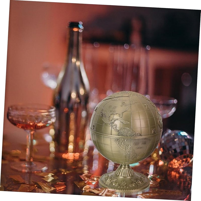 منفضة سجائر على شكل كرة أرضية قديمة مع غطاء مقاوم للرياح، طراز عتيق، حرفة زخرفية للمنزل والمكتب - Image 4