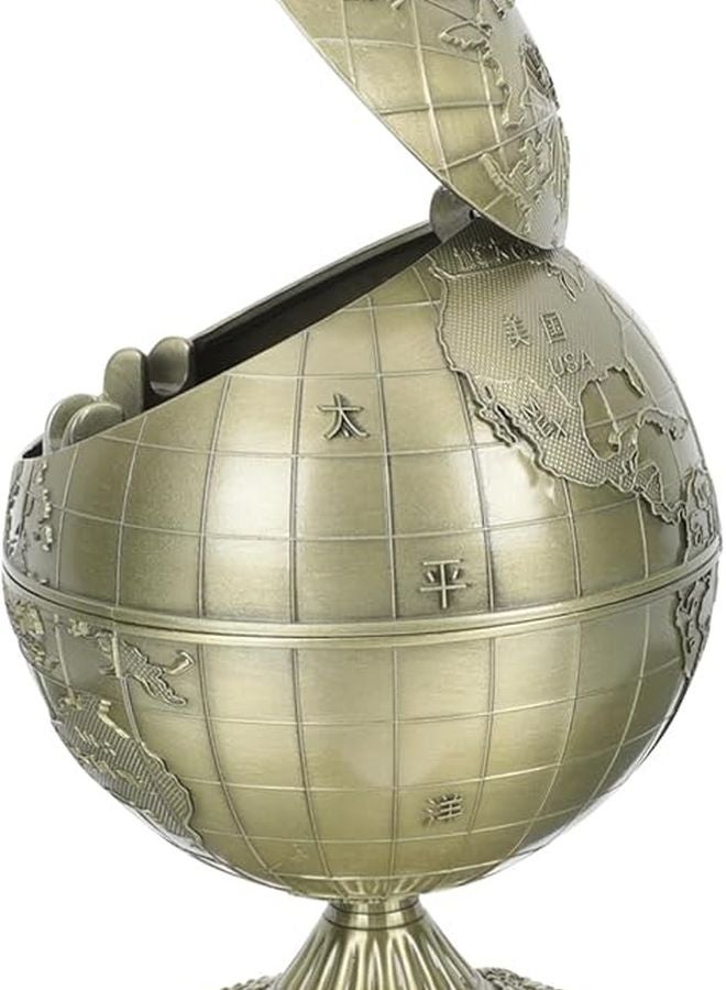 منفضة سجائر على شكل كرة أرضية قديمة مع غطاء مقاوم للرياح، طراز عتيق، حرفة زخرفية للمنزل والمكتب - Image 1