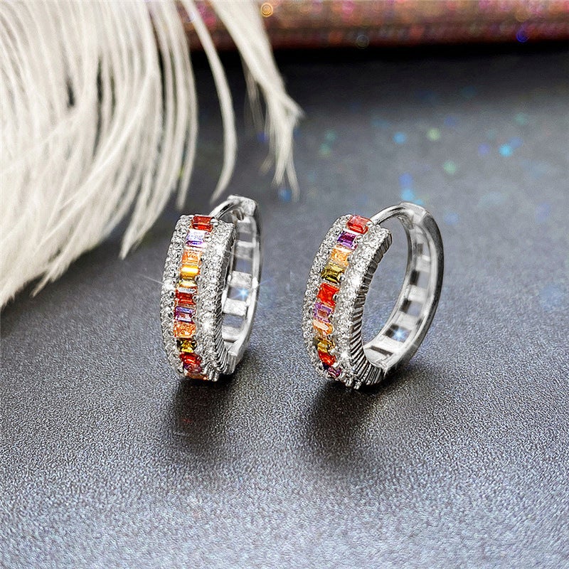 Chic Brass Gold-Plated Zircon Hoop Earrings E2844 White Gold 