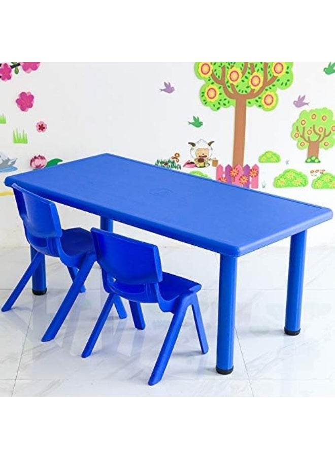 Rainbow Toys مجموعات طاولات وكراسي مستطيلة للأطفال من RBW TOYS، مكتب طويل من البلاستيك لرياض الأطفال، للاستخدام الداخلي والخارجي (طاولة واحدة + كرسيين، اللون: أزرق، الحجم: 120 × 60 × 50 سم)  - Image 1
