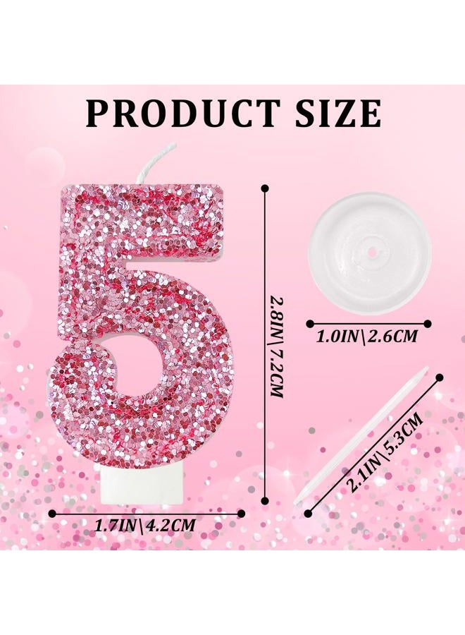 Zailo Birthday Number Candles, Glitter Number Candle Cake Decorations with Sequins, Cupcake Decorations for Girls, Women, Party Anniversary Celebrations (Number 5, Pink) - Image 2