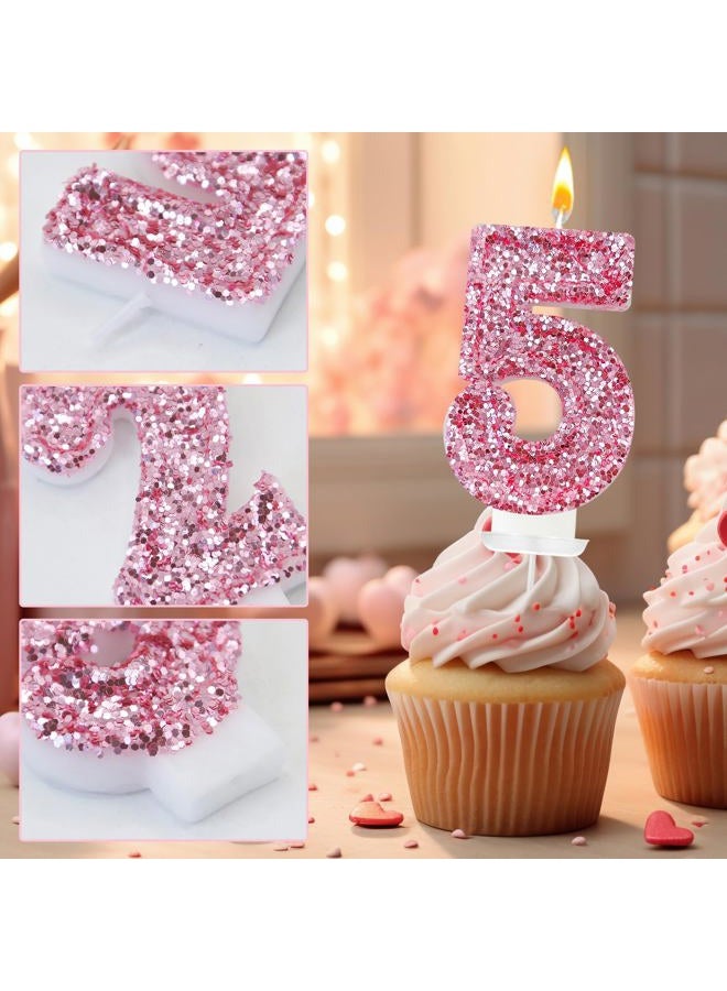 Zailo Birthday Number Candles, Glitter Number Candle Cake Decorations with Sequins, Cupcake Decorations for Girls, Women, Party Anniversary Celebrations (Number 5, Pink) - Image 3