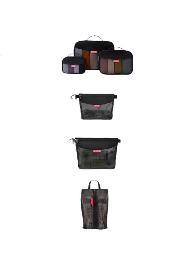 pack all مجموعة تخزين الملابس من باك أول، حقيبة تخزين الأحذية، منظم داخلي محمول، مجموعة تخزين فرز للسفر مكونة من ست قطع، أسود - Image 2