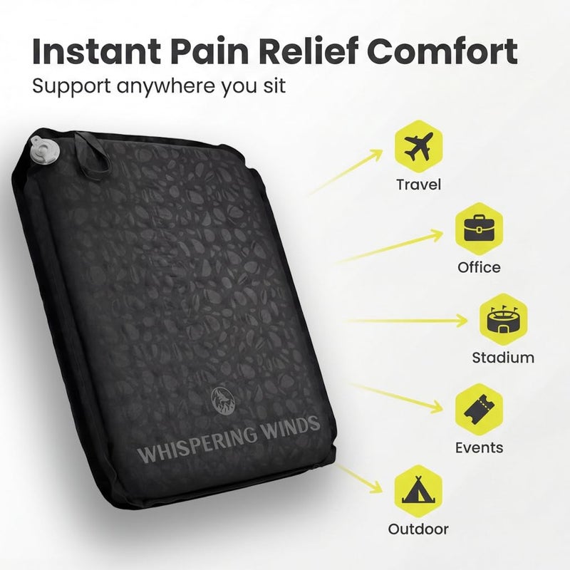 Whispering Winds Inflatable Seat Cushion - Comfortable Blow-up Foam Pad for Airplane, Travel, Stadium, Outdoors, Camping, Car & More - Image 5