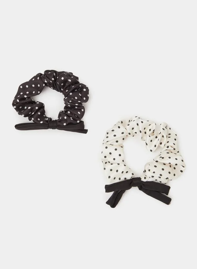 ستايلي Pack of 2 - Multi-Color Polka Dot Scrunchie with Bow Detail