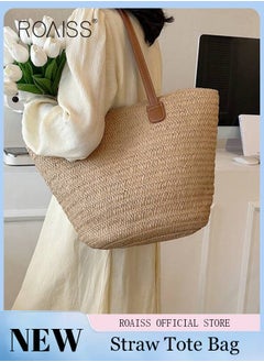 roaiss Women Straw Woven Shoulder Bag Summer Beach Travel Crossbody Handbag Classics Satchel Purse Woven Handbags Women Straw Tote Bag with Zip Woven Basket Bags  - Image 3