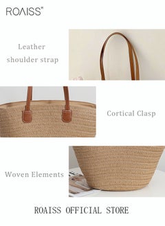 roaiss Women Straw Woven Shoulder Bag Summer Beach Travel Crossbody Handbag Classics Satchel Purse Woven Handbags Women Straw Tote Bag with Zip Woven Basket Bags  - Image 4