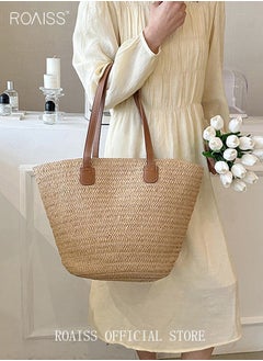 roaiss Women Straw Woven Shoulder Bag Summer Beach Travel Crossbody Handbag Classics Satchel Purse Woven Handbags Women Straw Tote Bag with Zip Woven Basket Bags  - Image 2