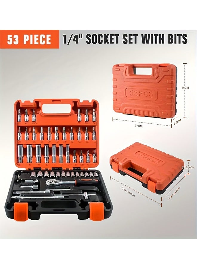 53-Piece CR-V 1/4" Drive Socket Tool Set with Ratchet and Accessories. - Image 3