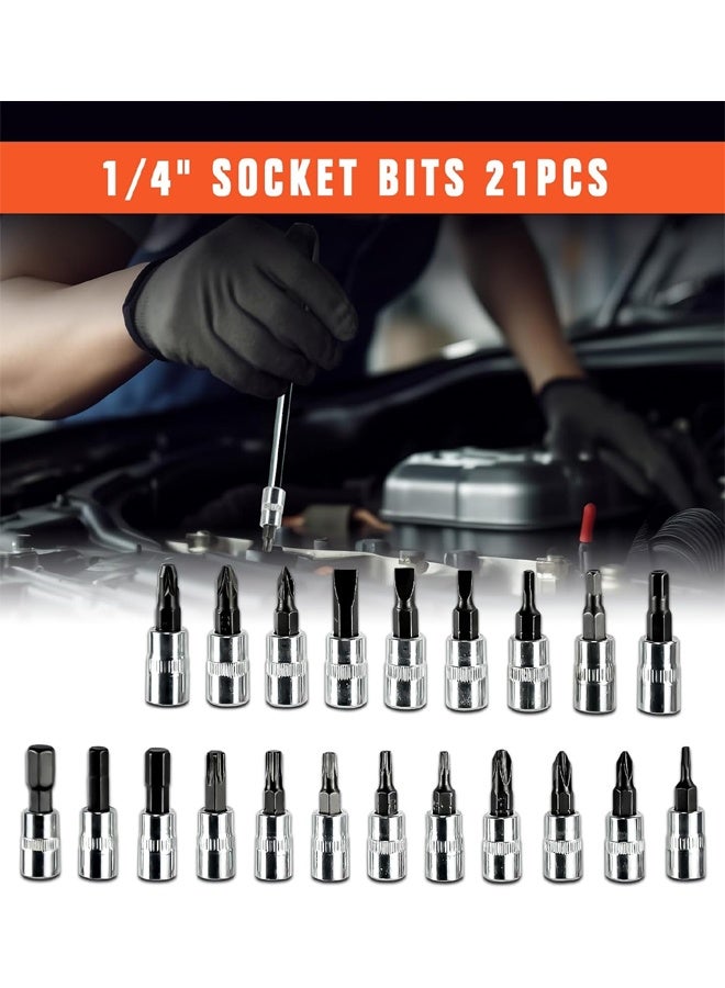 53-Piece CR-V 1/4" Drive Socket Tool Set with Ratchet and Accessories. - Image 5