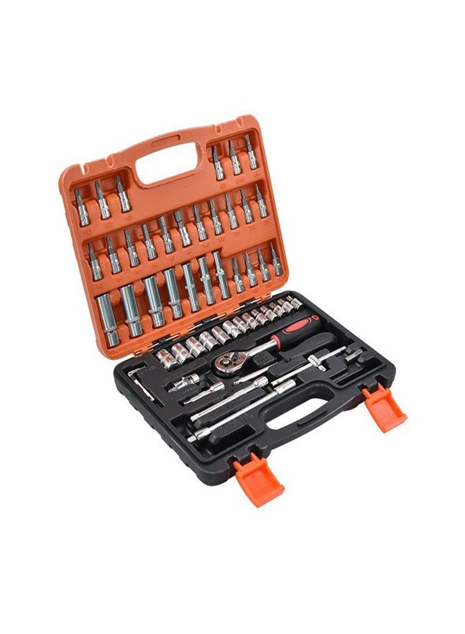 53-Piece CR-V 1/4" Drive Socket Tool Set with Ratchet and Accessories. - Image 1
