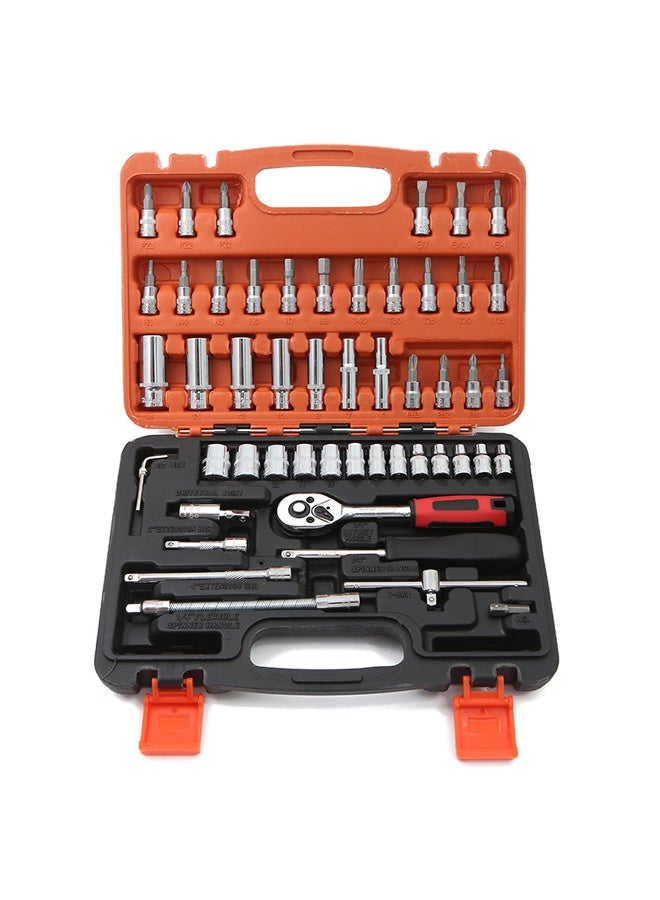 53-Piece CR-V 1/4" Drive Socket Tool Set with Ratchet and Accessories. - Image 2
