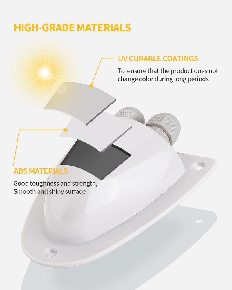 BougeRV White Solar Double Cable Entry Gland Box, RV roof Waterproof ABS Solar Entry housing for RVs, Boats, Yacht, Roofs（White） - Image 3