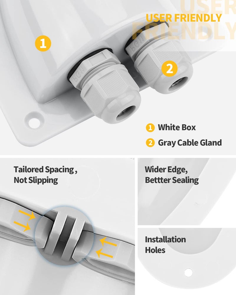 BougeRV White Solar Double Cable Entry Gland Box, RV roof Waterproof ABS Solar Entry housing for RVs, Boats, Yacht, Roofs（White） - Image 4