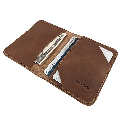 Hide & Drink, Bifold Card Wallet Diagonal Handmade from Full Grain Leather, Classy Compact Storage, Professional, Cash Organizer, Accessories - Single Malt Mahogany - Image 2