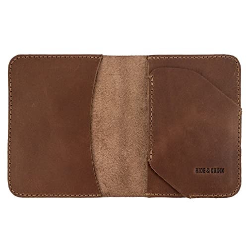 Hide & Drink, Bifold Card Wallet Diagonal Handmade from Full Grain Leather, Classy Compact Storage, Professional, Cash Organizer, Accessories - Single Malt Mahogany - Image 1