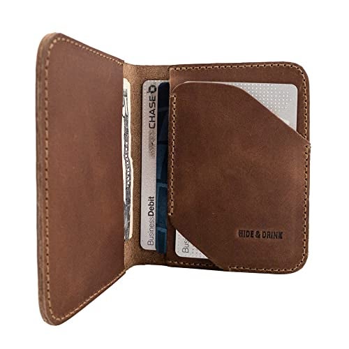 Hide & Drink, Bifold Card Wallet Diagonal Handmade from Full Grain Leather, Classy Compact Storage, Professional, Cash Organizer, Accessories - Single Malt Mahogany - Image 3
