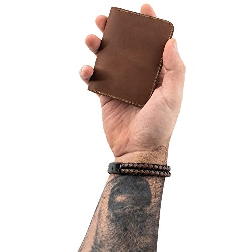 Hide & Drink, Bifold Card Wallet Diagonal Handmade from Full Grain Leather, Classy Compact Storage, Professional, Cash Organizer, Accessories - Single Malt Mahogany - Image 4