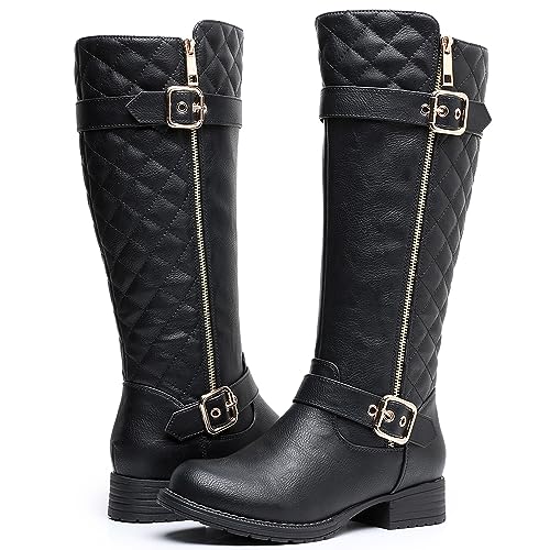 GLOBALWIN بوتات نسائية سوداء مزخرفة حتى الركبة من GLOBALWIN بكعب منخفض مريحة وعصرية للنساء مقاس 8.5M - Image 2