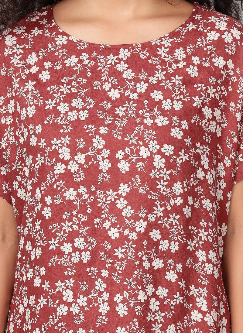 كلوفيا Clovia Floral Print Top & Shorts Set in Brown - Crepe