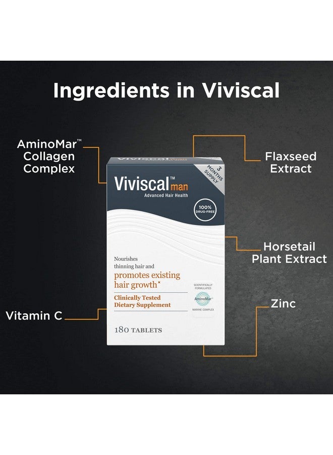 Viviscal Iviscal Men'S Hair Growth Supplements For Thicker Fuller Hair Clinically Proven With Proprietary Collagen Complex 180 Tablets 3 Month Supply  - Image 5