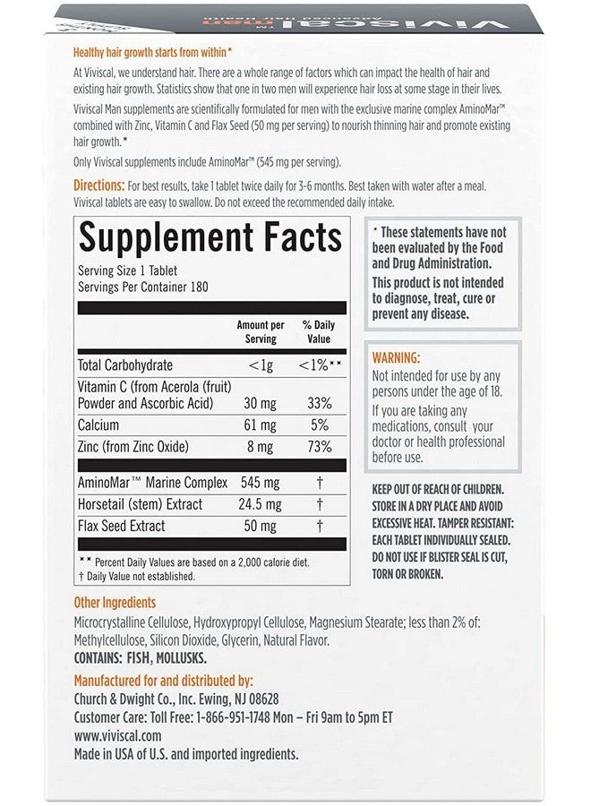 Viviscal Iviscal Men'S Hair Growth Supplements For Thicker Fuller Hair Clinically Proven With Proprietary Collagen Complex 180 Tablets 3 Month Supply  - Image 3