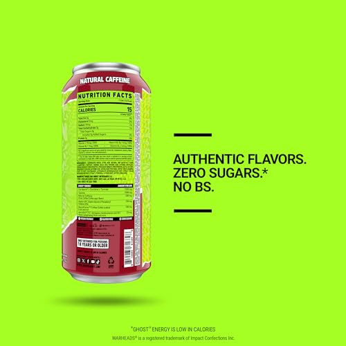 GHOST Energy Drink - 12-Pack, Warheads Sour Black Cherry, 16oz - Energy & Focus & No Artificial Colors - 200mg of Natural Caffeine, L-Carnitine & Taurine - Gluten-Free & Vegan - Image 3