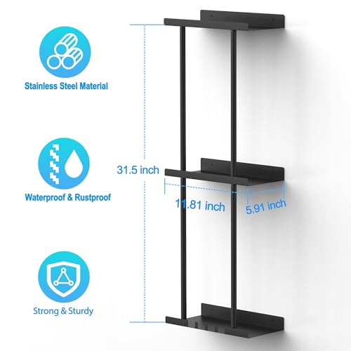 Liuoud Towel Rack for Bathroom Wall Mounted Vertical Rolled Towel Storage Organizer Holder with Shelf Holds Up 6 Large Bath Sheets Black Large Size - Image 3