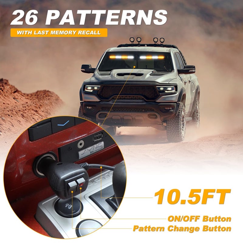 LRTER 2 in 1 Emergency Strobe Traffic Advisor Light Bar Amber White Warning Hazard Safety Interior Windshield Dash Lights Emergency Lights for Trucks Construction 2x17.7, Amber/White - Image 5
