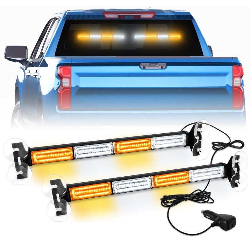 LRTER 2 in 1 Emergency Strobe Traffic Advisor Light Bar Amber White Warning Hazard Safety Interior Windshield Dash Lights Emergency Lights for Trucks Construction 2x17.7, Amber/White - Image 1