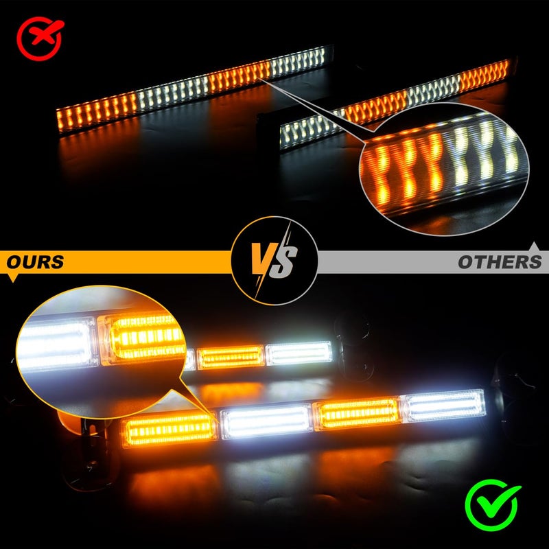 LRTER 2 in 1 Emergency Strobe Traffic Advisor Light Bar Amber White Warning Hazard Safety Interior Windshield Dash Lights Emergency Lights for Trucks Construction 2x17.7, Amber/White - Image 4